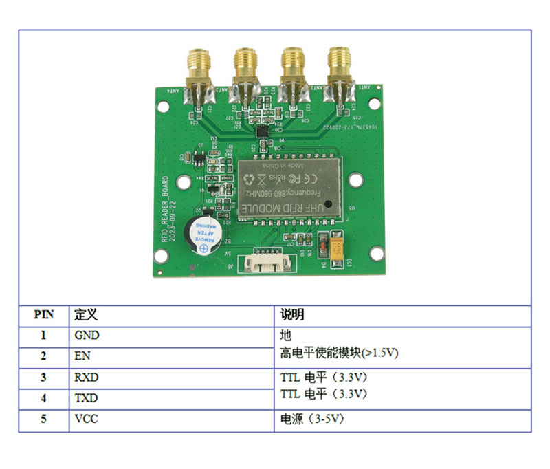 Mòdul d'ultra alta freqüència RFID de quatre canals UHF internacional mòdul lector d'identificació de radiofreqüència universal mòdul de quatre antenes